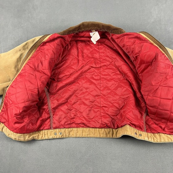 Vtg 90s Carhartt Detroit Jacket Mens Size 48 Red Quilted Lined Workwear Thrashed - Picture 7 of 10